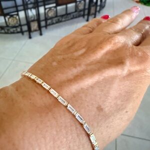 Gold Plated Sterling Silver Anklet with Rectangular Cubic Zirconia